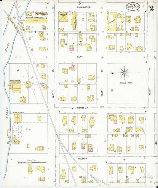 Sanborn Fire Insurance Map from Cedar Falls, Black Hawk County, Iowa (1900), Sheet #0002 - Historic Sanborn Fire Insurance Map Print, vintage old map wall art