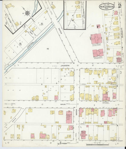 Sanborn Fire Insurance Map from New Lexington, Perry County, Ohio (1916), Sheet #0002 - Historic Sanborn Fire Insurance Map Print, vintage old map wall art, antique decor, genealogy gift, Ohio Ohio map