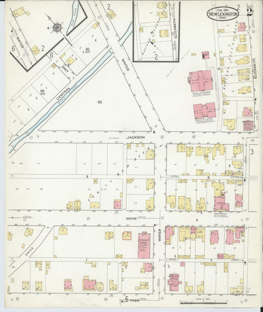 Sanborn Fire Insurance Map from New Lexington, Perry County, Ohio (1916), Sheet #0002 - Historic Sanborn Fire Insurance Map Print, vintage old map wall art, antique decor, genealogy gift, Ohio Ohio map