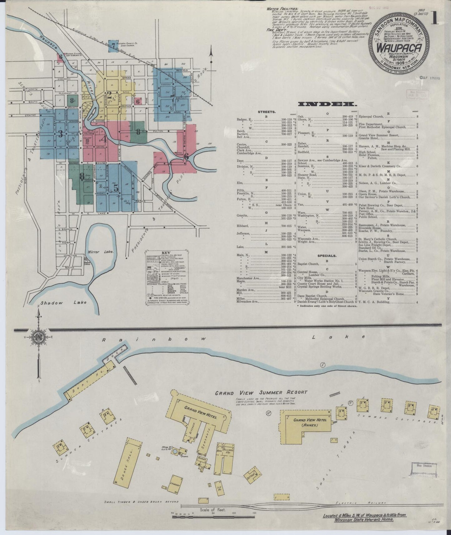 Sanborn Fire Insurance Map from Waupaca, Waupaca County, Wisconsin (1909), Sheet #0001 - Complete Map Set gallery image, historic Sanborn map, vintage wall art, Wisconsin Wisconsin