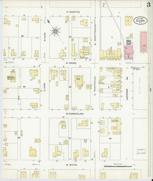 Sanborn Fire Insurance Map from Dunn, Harnett County, North Carolina (1908), Sheet #0003 - Historic Sanborn Fire Insurance Map Print, vintage old map wall art, antique decor, genealogy gift, North Carolina North Carolina map