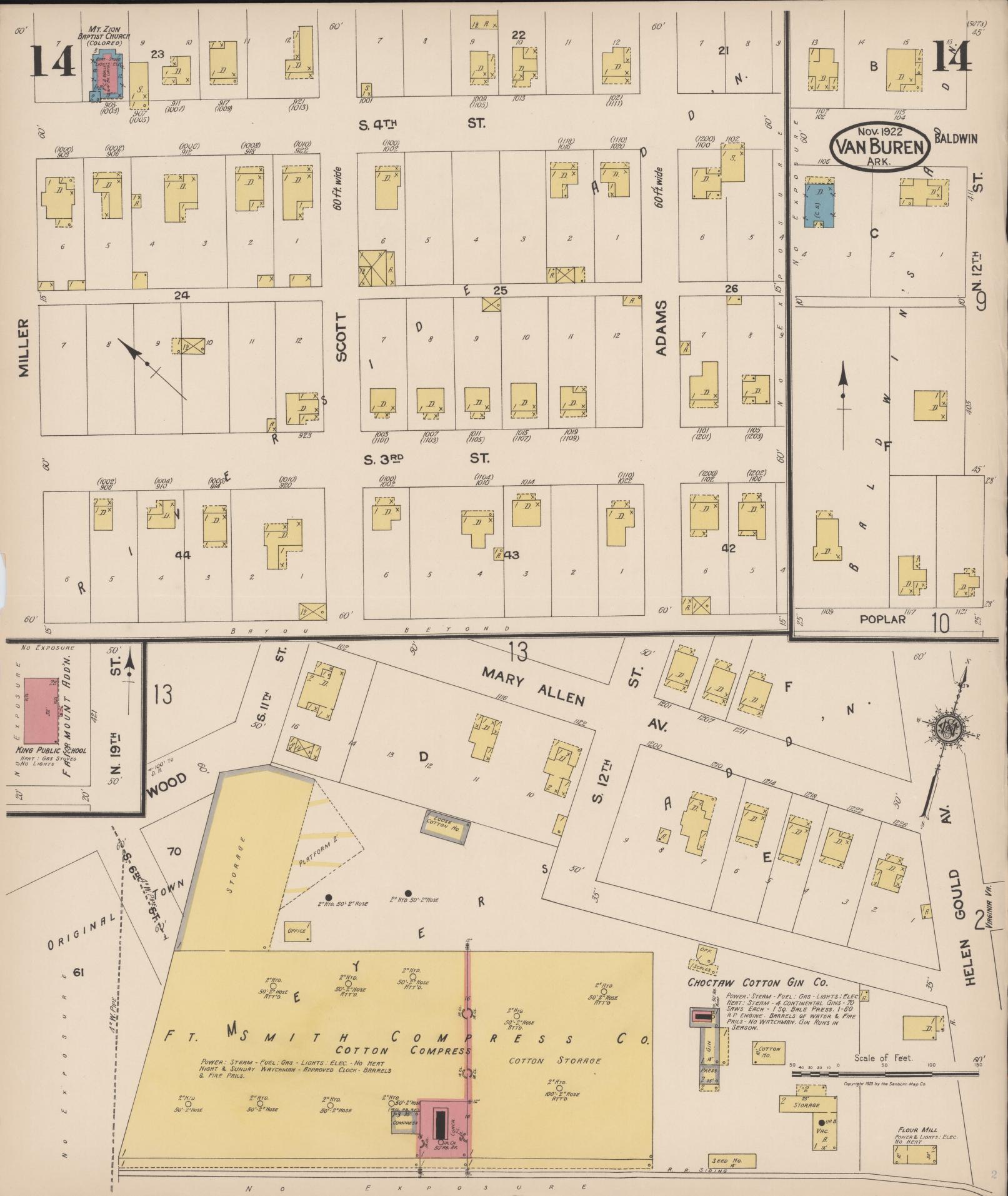 Sanborn Fire Insurance Map from Van Buren, Crawford County, Arkansas (1922), Sheet #0014 - Complete Map Set gallery image, historic Sanborn map, vintage wall art, Arkansas Arkansas