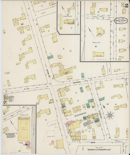Sanborn Fire Insurance Map from Freeport, Cumberland County, Maine (1894), Sheet #0002 - Historic Sanborn Fire Insurance Map Print, vintage old map wall art, antique decor, genealogy gift, Maine Maine map