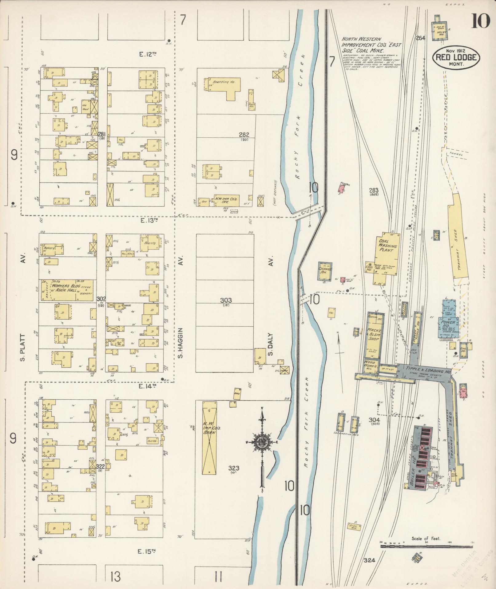 Sanborn Fire Insurance Map from Red Lodge, Carbon County, Montana (1912), Sheet #0010 - Complete Map Set gallery image, historic Sanborn map, vintage wall art, Montana Montana