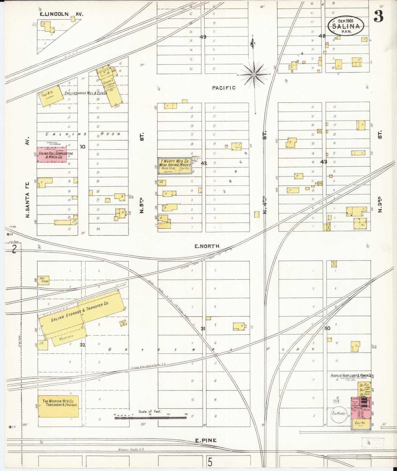Sanborn Fire Insurance Map from Salina, Saline County, Kansas (1905), Sheet #0003 - Complete Map Set gallery image, historic Sanborn map, vintage wall art, Kansas Kansas