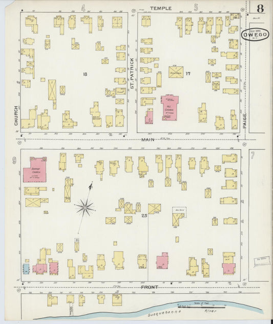 Sanborn Fire Insurance Map from Owego, Tioga County, New York (1893), Sheet #0008 - Historic Sanborn Fire Insurance Map Print, vintage old map wall art, antique decor, genealogy gift, New York New York map