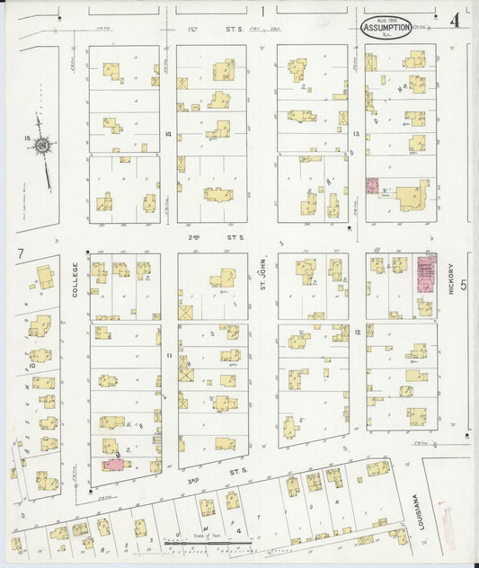 Sanborn Fire Insurance Map from Assumption, Christian County, Illinois (1916), Sheet #0004 - Historic Sanborn Fire Insurance Map Print, vintage old map wall art, antique decor, genealogy gift, Illinois Illinois map