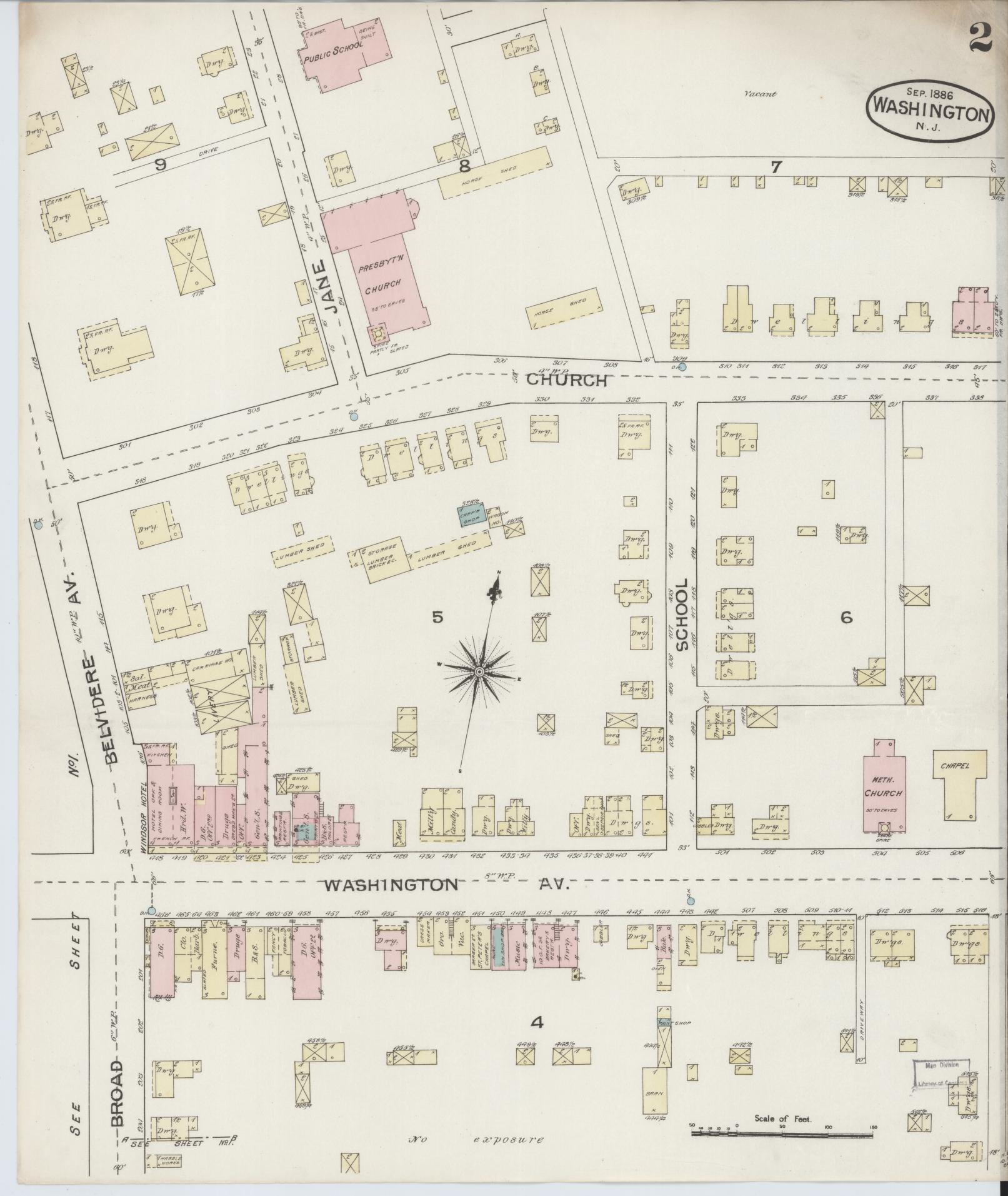 Sanborn Fire Insurance Map from Washington, Warren County, New Jersey (1886), Sheet #0002 - Historic Sanborn Fire Insurance Map Print, vintage old map wall art, antique decor, genealogy gift, Washington Washington map