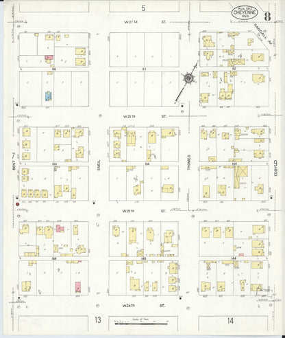 Sanborn Fire Insurance Map from Cheyenne, Laramie County, Wyoming (1912), Sheet #0008 - Complete Map Set gallery image, historic Sanborn map, vintage wall art, Wyoming Wyoming