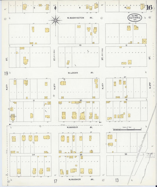 Sanborn Fire Insurance Map from Guthrie, Logain County, Oklahoma (1903), Sheet #0016 - Historic Sanborn Fire Insurance Map Print, vintage old map wall art, antique decor, genealogy gift, Oklahoma Oklahoma map