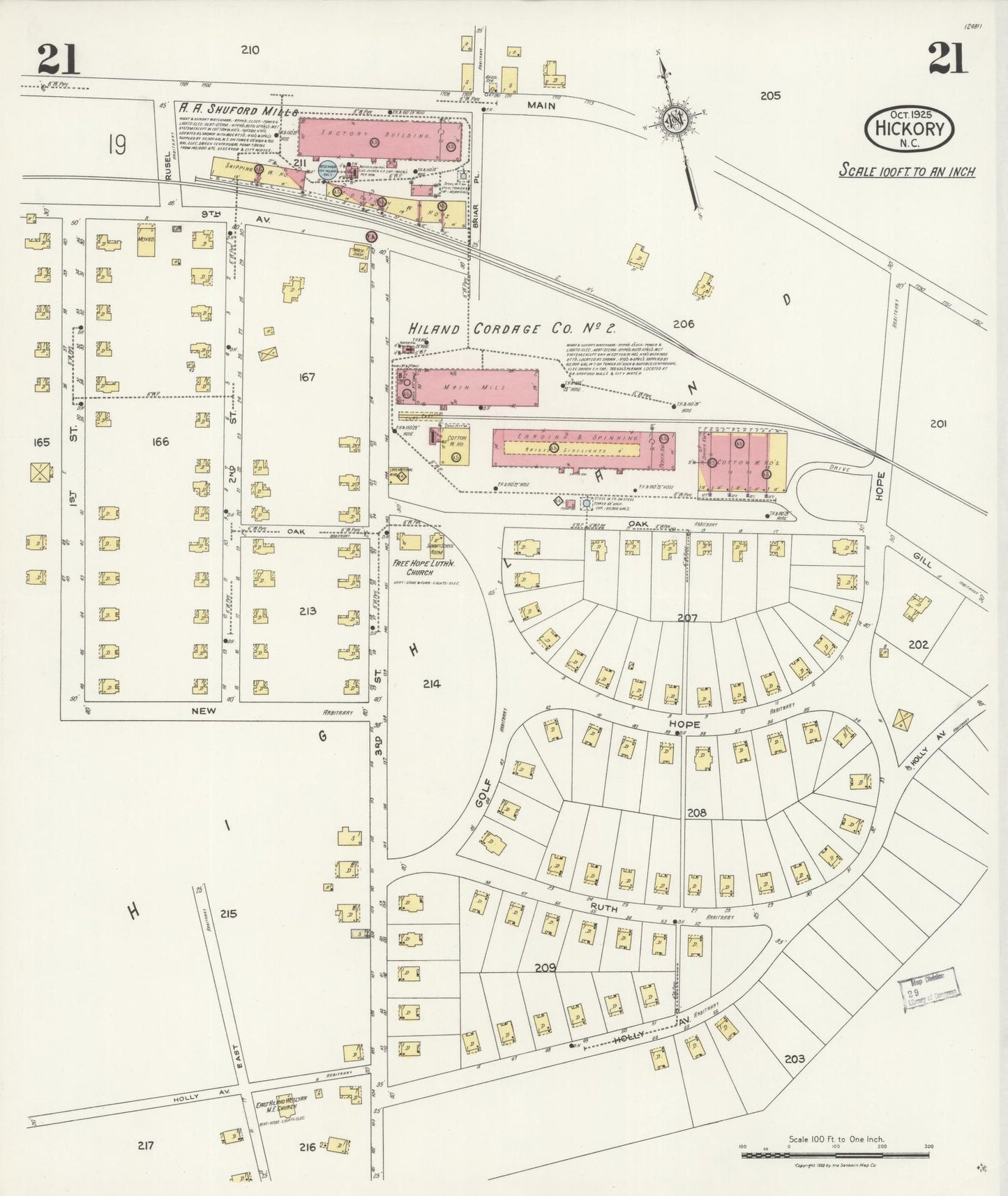 Sanborn Fire Insurance Map from Hickory, Catawba County, North Carolina (1925), Sheet #0021 - Historic Sanborn Fire Insurance Map Print, vintage old map wall art, antique decor, genealogy gift, North Carolina North Carolina map