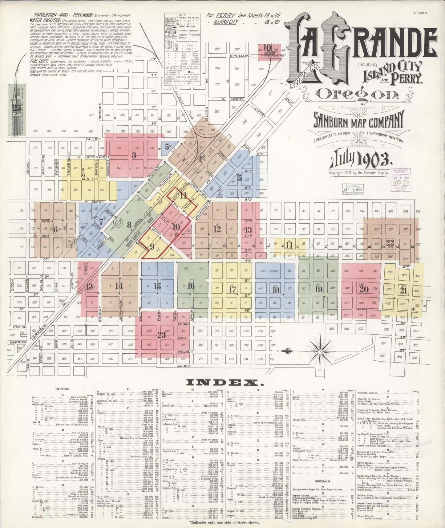 Sanborn Fire Insurance Map from La Grande, Union County, Oregon (1903), Sheet #0001 - Historic Sanborn Fire Insurance Map Print, vintage old map wall art, antique decor, genealogy gift, Oregon Oregon map