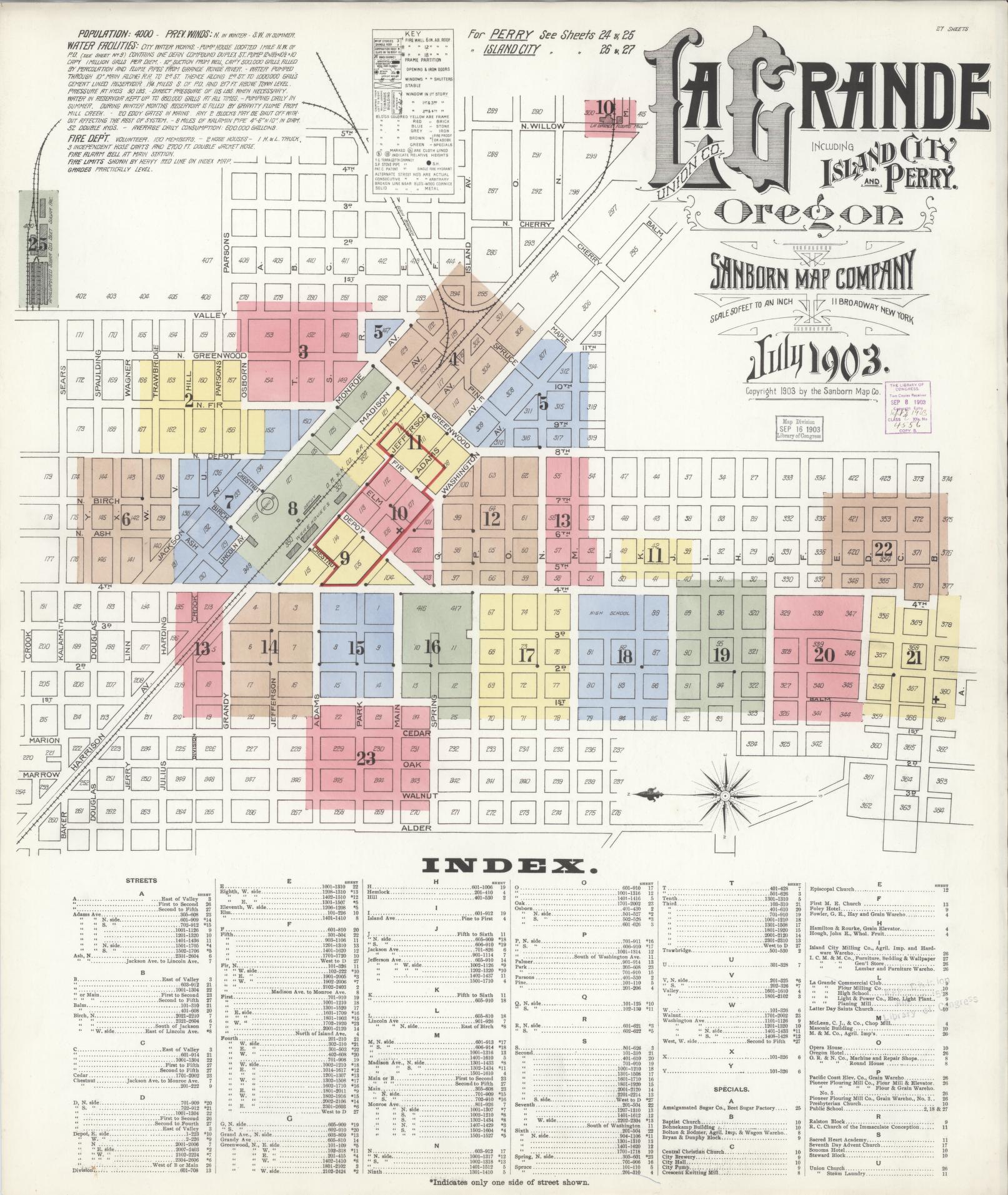 Sanborn Fire Insurance Map from La Grande, Union County, Oregon (1903), Sheet #0001 - Historic Sanborn Fire Insurance Map Print, vintage old map wall art, antique decor, genealogy gift, Oregon Oregon map