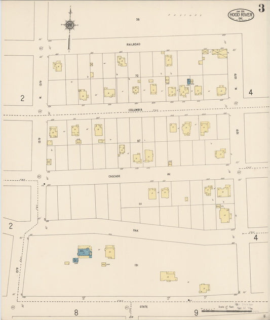 Sanborn Fire Insurance Map from Hood River, Hood River County, Oregon (1916), Sheet #0003 - Historic Sanborn Fire Insurance Map Print, vintage old map wall art, antique decor, genealogy gift, Oregon Oregon map