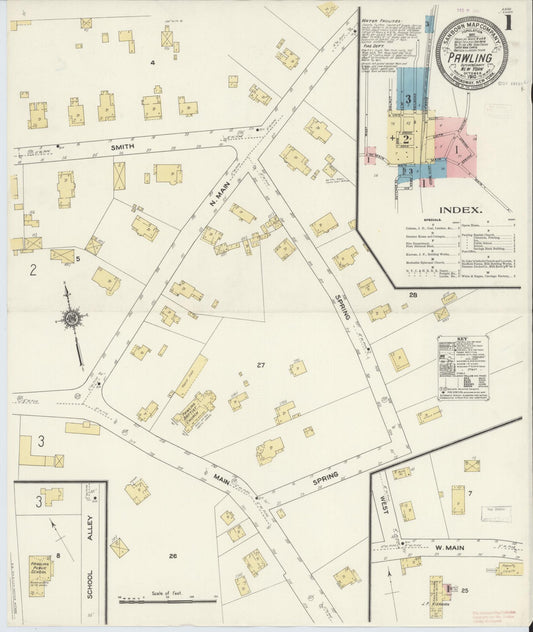 Sanborn Fire Insurance Map from Pawling, Dutchess County, New York (1910), Sheet #0001 - Historic Sanborn Fire Insurance Map Print, vintage old map wall art, antique decor, genealogy gift, New York New York map