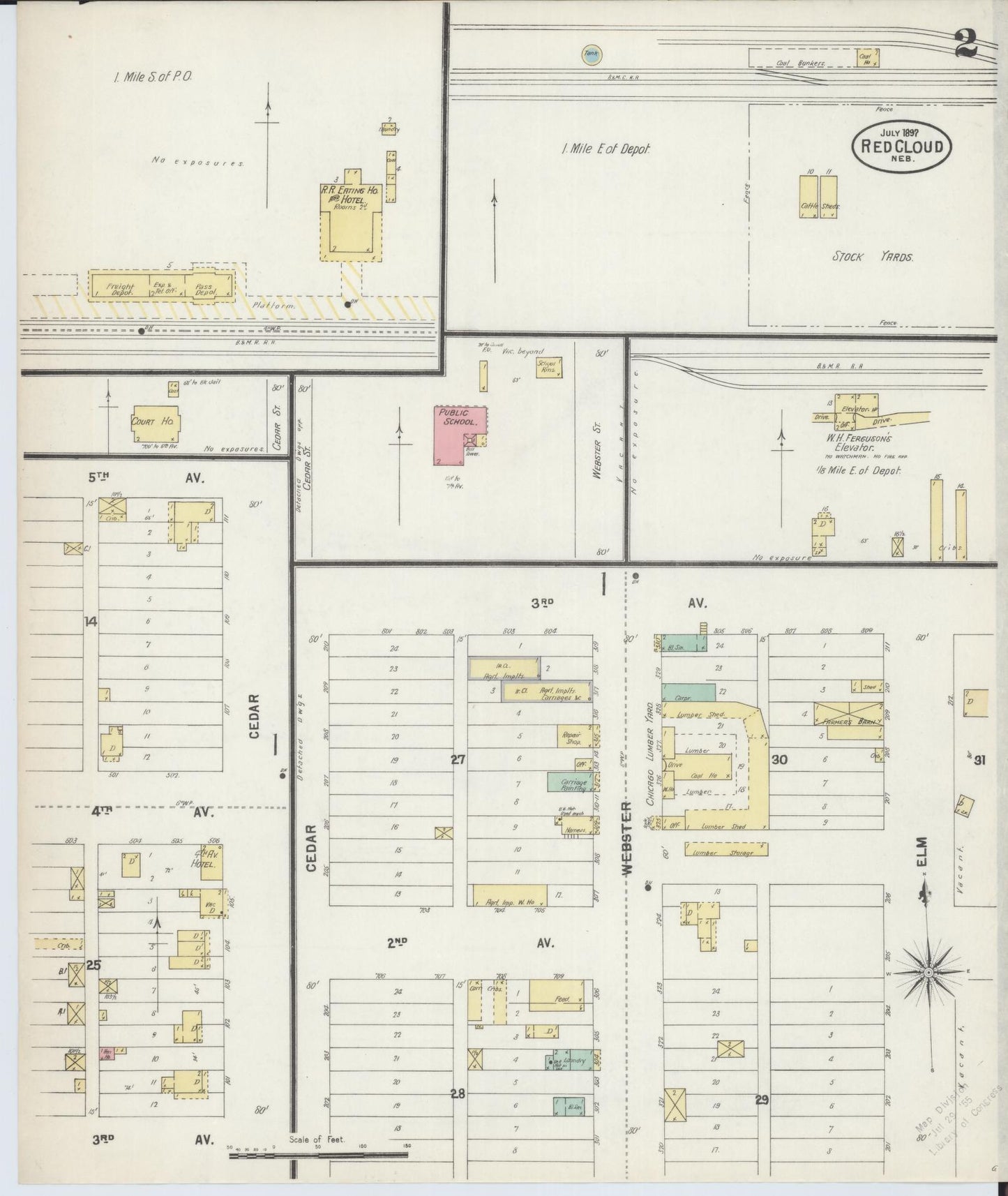 Sanborn Fire Insurance Map from Red Cloud, Webster County, Nebraska (1897), Sheet #0002 - Historic Sanborn Fire Insurance Map Print, vintage old map wall art, antique decor, genealogy gift, Nebraska Nebraska map