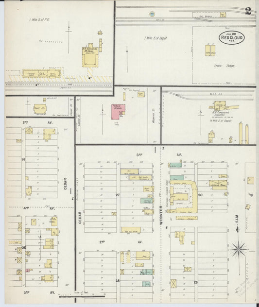 Sanborn Fire Insurance Map from Red Cloud, Webster County, Nebraska (1897), Sheet #0002 - Historic Sanborn Fire Insurance Map Print, vintage old map wall art, antique decor, genealogy gift, Nebraska Nebraska map