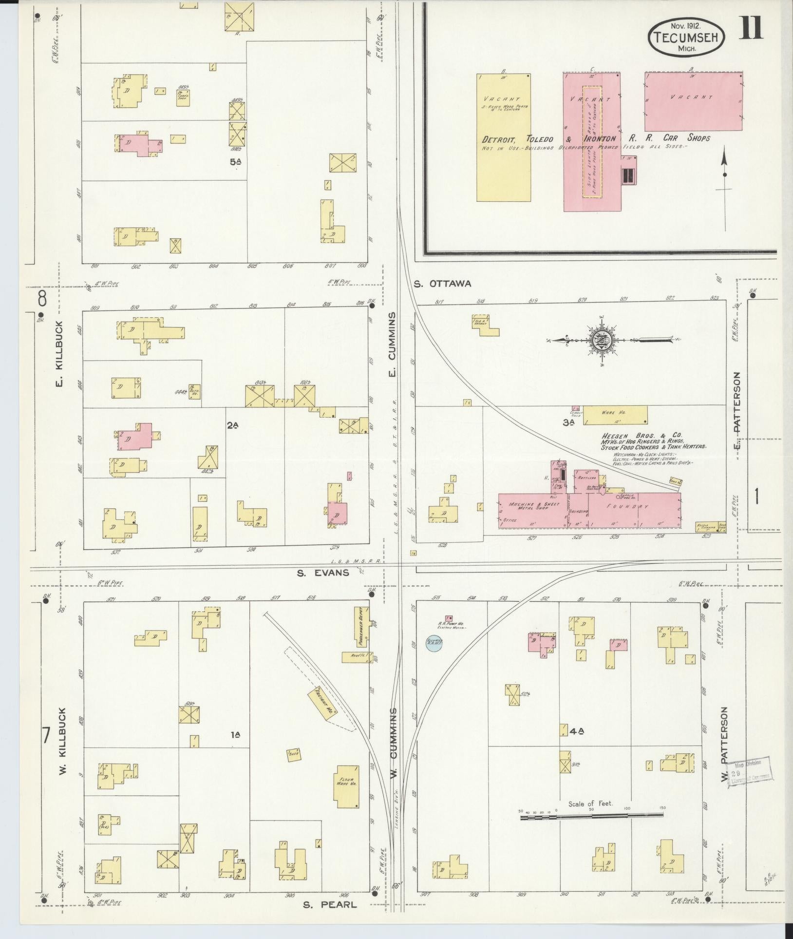 Sanborn Fire Insurance Map from Tecumseh, Lenawee County, Michigan (1912), Sheet #0011 - Complete Map Set gallery image, historic Sanborn map, vintage wall art, Michigan Michigan