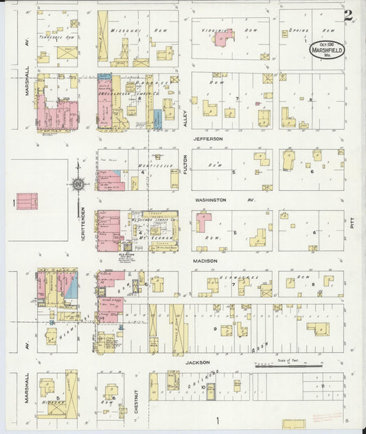 Sanborn Fire Insurance Map from Marshfield, Webster County, Missouri (1910), Sheet #0002 - Historic Sanborn Fire Insurance Map Print, vintage old map wall art, antique decor, genealogy gift, Missouri Missouri map