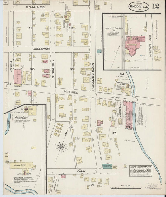 Sanborn Fire Insurance Map from Knoxville, Knox County, Tennessee (1884), Sheet #0012 - Historic Sanborn Fire Insurance Map Print, vintage old map wall art, antique decor, genealogy gift, Tennessee Tennessee map