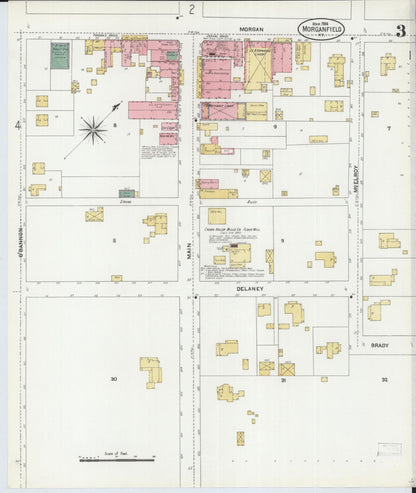 Sanborn Fire Insurance Map from Morganfield, Union County, Kentucky (1906), Sheet #0003 - Complete Map Set gallery image, historic Sanborn map, vintage wall art, Kentucky Kentucky