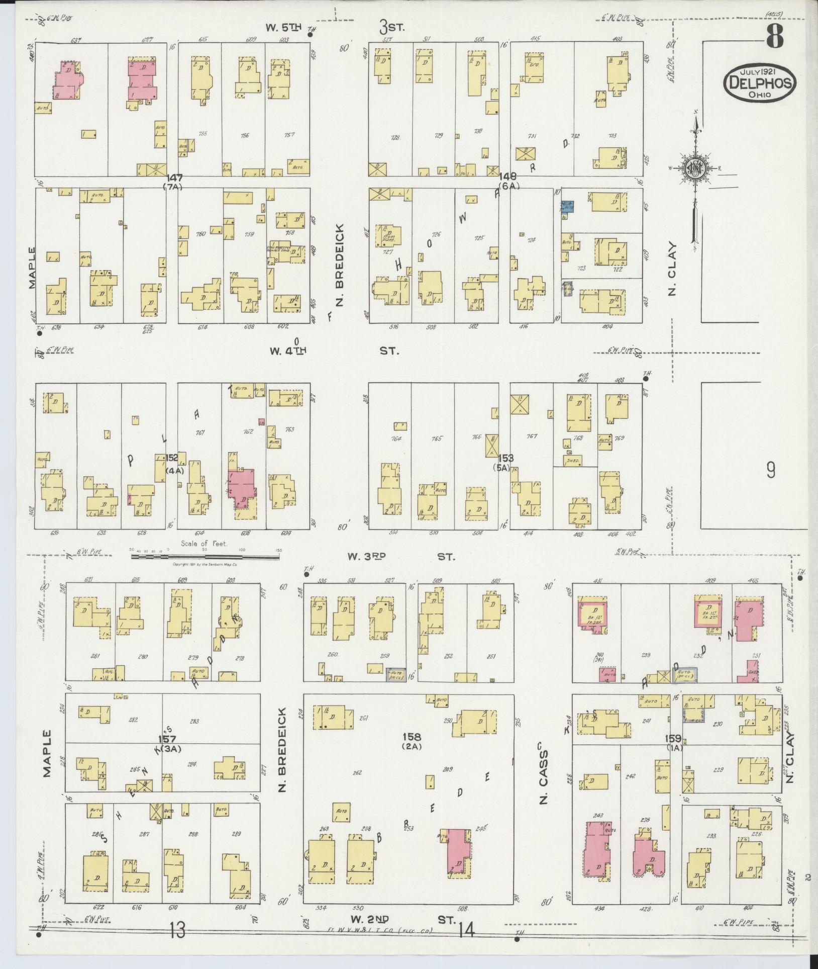 Sanborn Fire Insurance Map from Delphos, Van Wert And Allen Counties, Ohio (1921), Sheet #0008 - Historic Sanborn Fire Insurance Map Print, vintage old map wall art, antique decor, genealogy gift, Ohio Ohio map