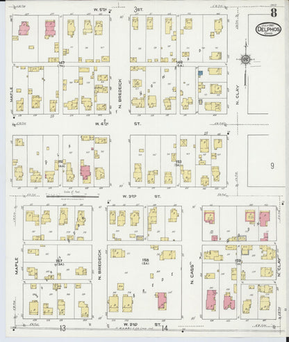 Sanborn Fire Insurance Map from Delphos, Van Wert And Allen Counties, Ohio (1921), Sheet #0008 - Historic Sanborn Fire Insurance Map Print, vintage old map wall art, antique decor, genealogy gift, Ohio Ohio map