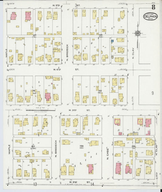 Sanborn Fire Insurance Map from Delphos, Van Wert And Allen Counties, Ohio (1921), Sheet #0008 - Historic Sanborn Fire Insurance Map Print, vintage old map wall art, antique decor, genealogy gift, Ohio Ohio map