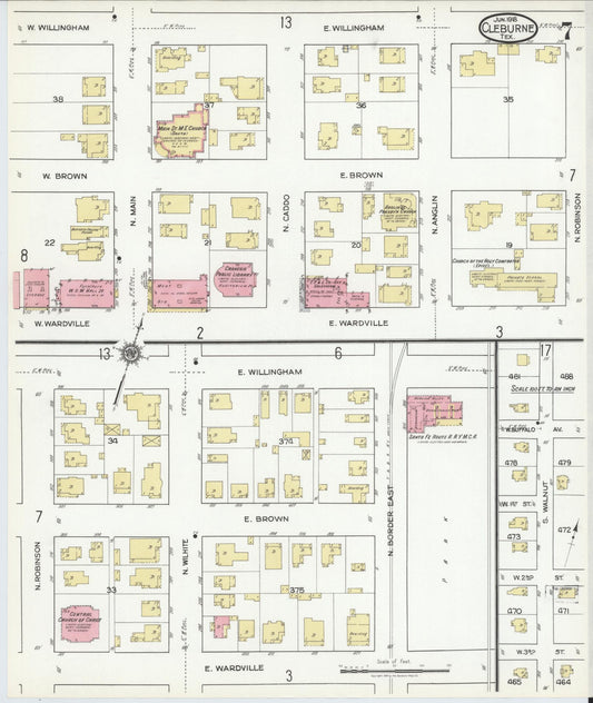 Sanborn Fire Insurance Map from Cleburne, Johnson County, Texas (1918), Sheet #0007 - Historic Sanborn Fire Insurance Map Print, vintage old map wall art, antique decor, genealogy gift, Texas Texas map