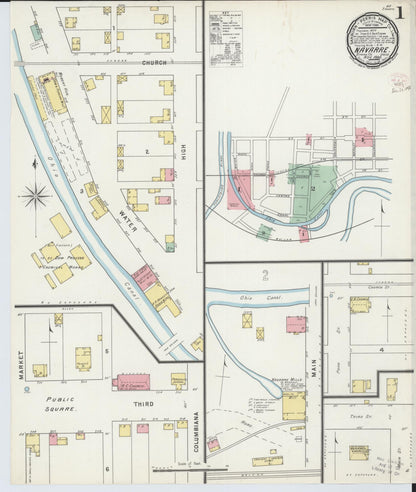Sanborn Fire Insurance Map from Navarre, Stark County, Ohio (1895), Sheet #0001 - Historic Sanborn Fire Insurance Map Print, vintage old map wall art, antique decor, genealogy gift, Ohio Ohio map