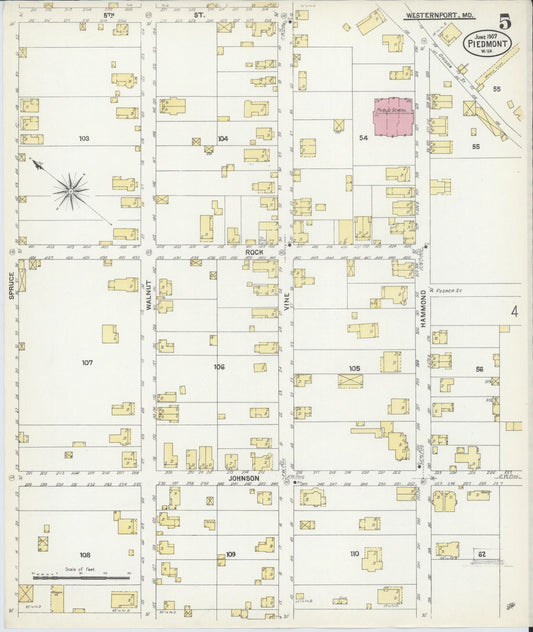 Sanborn Fire Insurance Map from Piedmont, Mineral County, West Virginia (1907), Sheet #0005 - Historic Sanborn Fire Insurance Map Print, vintage old map wall art, antique decor, genealogy gift, West Virginia West Virginia map