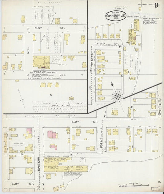 Sanborn Fire Insurance Map from Connersville, Fayette County, Indiana (1892), Sheet #0009 - Historic Sanborn Fire Insurance Map Print, vintage old map wall art, antique decor, genealogy gift, Indiana Indiana map