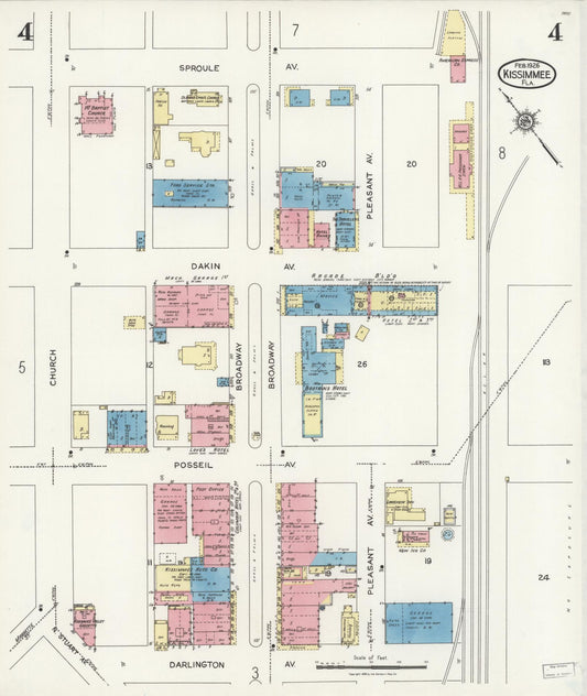 Sanborn Fire Insurance Map from Kissimmee, Osceola County, Florida (1926), Sheet #0004 - Historic Sanborn Fire Insurance Map Print, vintage old map wall art, antique decor, genealogy gift, Florida Florida map
