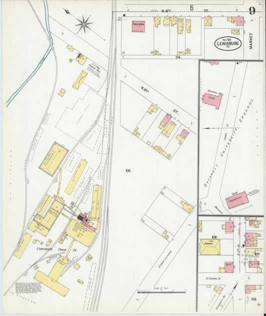 Sanborn Fire Insurance Map from Lewisburg, Union County, Pennsylvania (1901), Sheet #0009 - Historic Sanborn Fire Insurance Map Print, vintage old map wall art, antique decor, genealogy gift, Pennsylvania Pennsylvania map