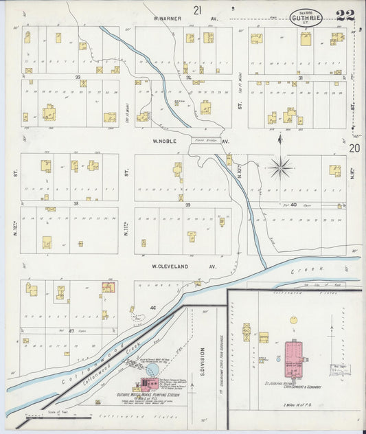 Sanborn Fire Insurance Map from Guthrie, Logan County, Oklahoma (1898), Sheet #0022 - Historic Sanborn Fire Insurance Map Print, vintage old map wall art, antique decor, genealogy gift, Oklahoma Oklahoma map