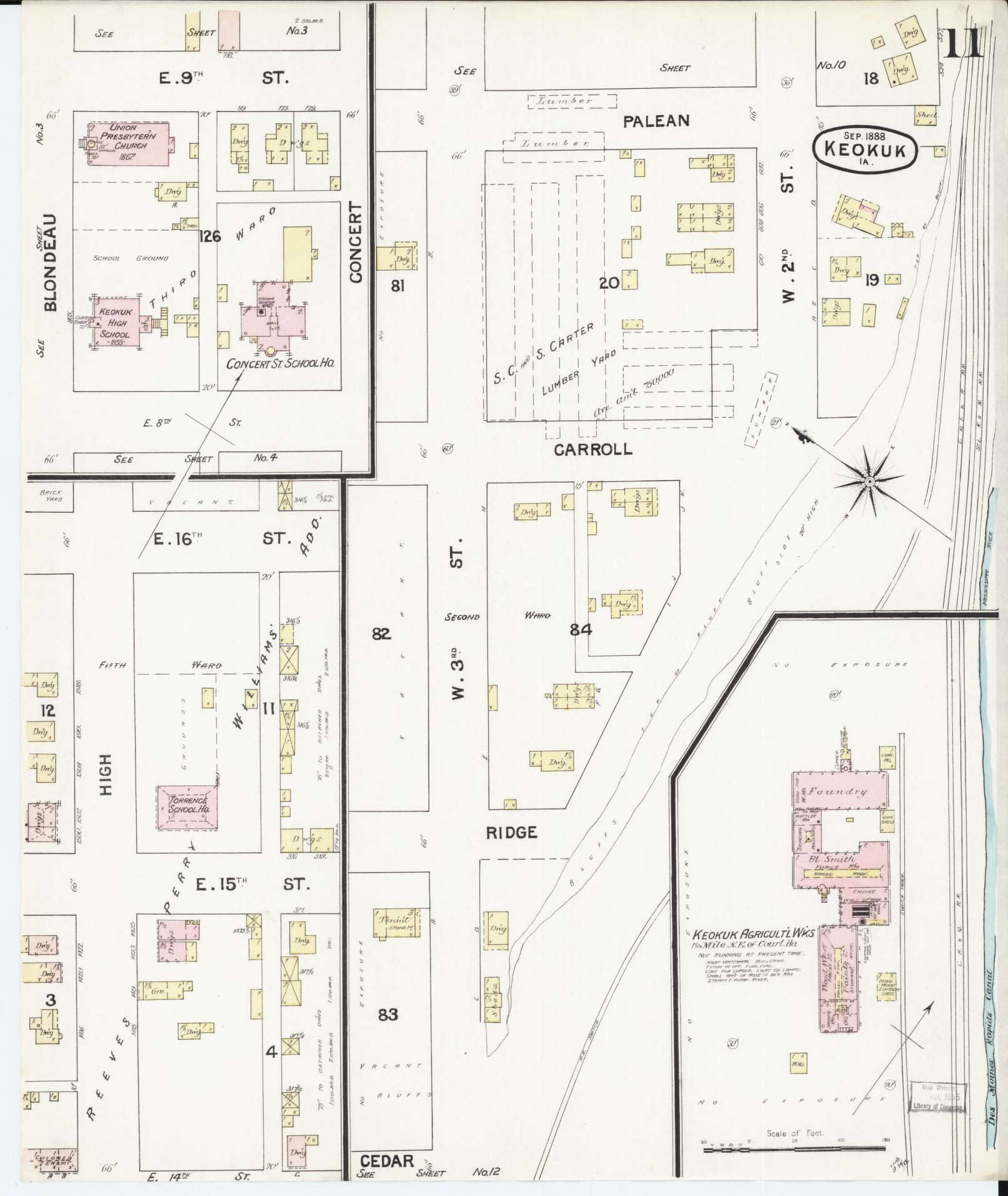 Sanborn Fire Insurance Map from Keokuk, Lee County, Iowa (1888), Sheet #0011 - Historic Sanborn Fire Insurance Map Print, vintage old map wall art