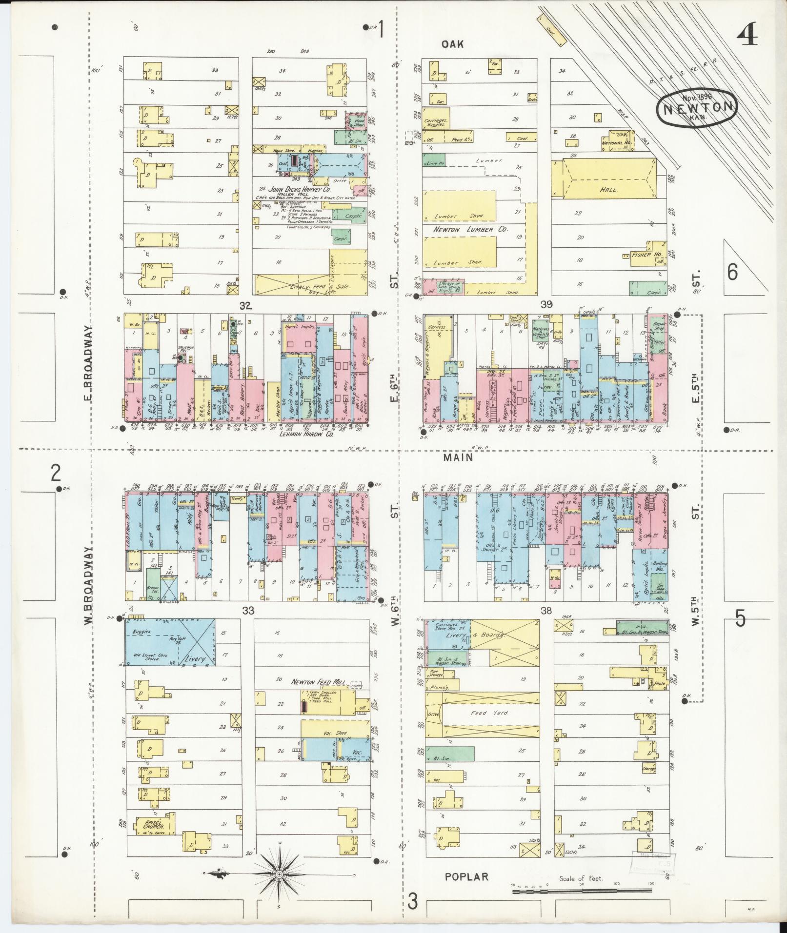 Sanborn Fire Insurance Map from Newton, Harvey County, Kansas (1896), Sheet #0004 - Complete Map Set gallery image, historic Sanborn map, vintage wall art, Kansas Kansas