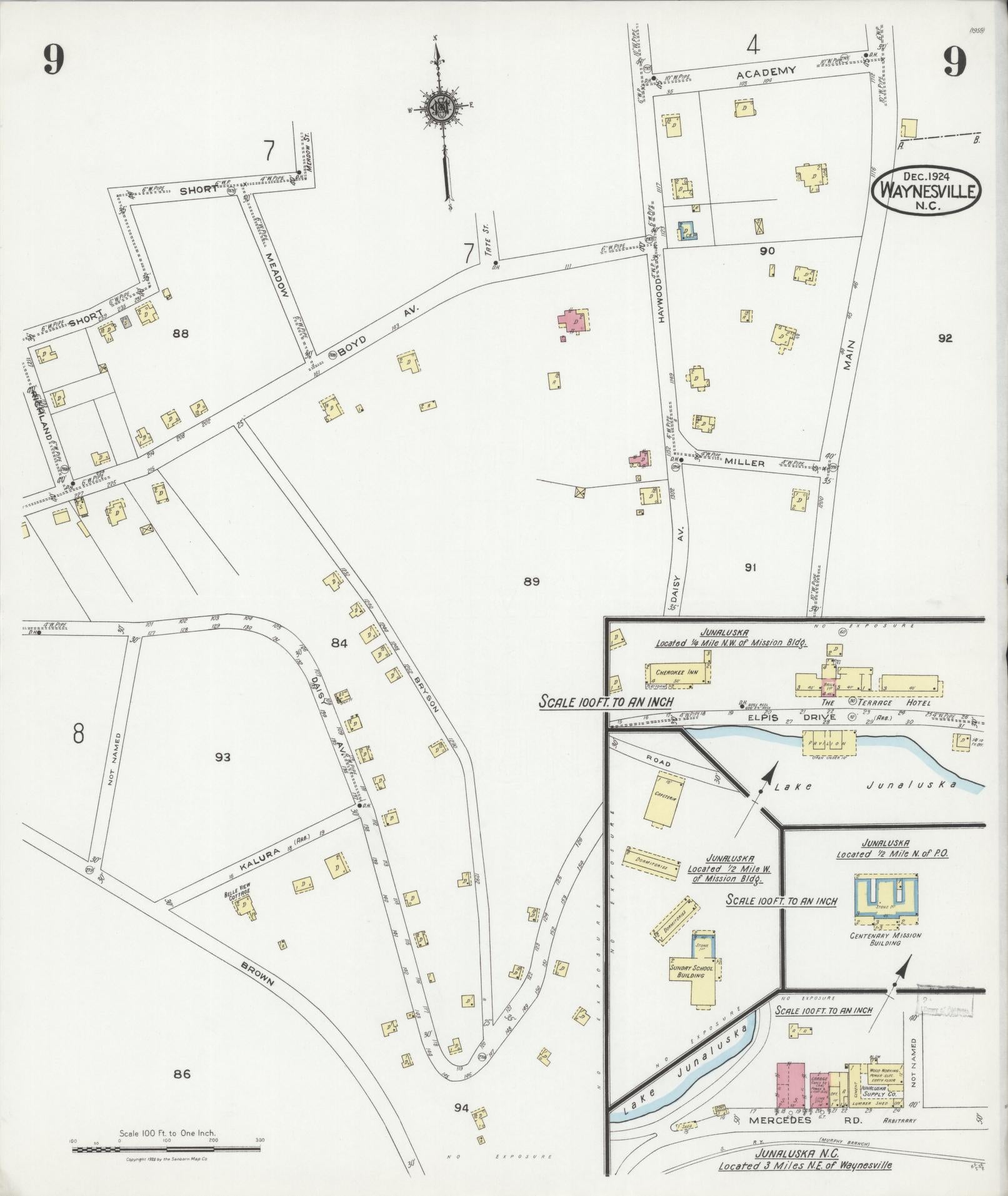 Sanborn Fire Insurance Map from Waynesville, Haywood County, North Carolina (1924), Sheet #0009 - Complete Map Set gallery image, historic Sanborn map, vintage wall art, North Carolina North Carolina