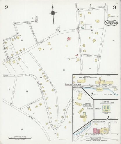 Sanborn Fire Insurance Map from Waynesville, Haywood County, North Carolina (1924), Sheet #0009 - Complete Map Set gallery image, historic Sanborn map, vintage wall art, North Carolina North Carolina