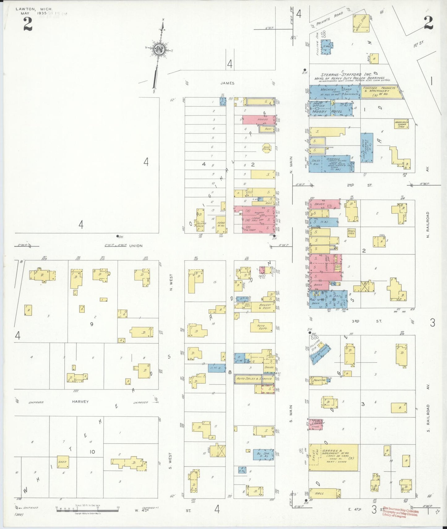 Sanborn Fire Insurance Map from Lawton, Van Buren County, Michigan (1935), Sheet #0002 - Complete Map Set gallery image, historic Sanborn map, vintage wall art, Michigan Michigan