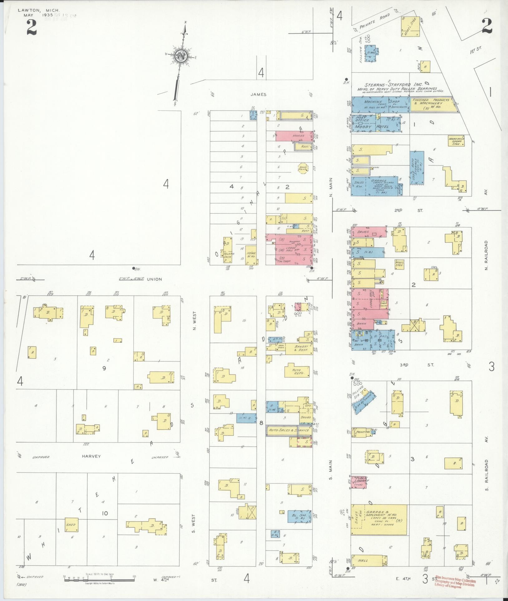 Sanborn Fire Insurance Map from Lawton, Van Buren County, Michigan (1935), Sheet #0002 - Complete Map Set gallery image, historic Sanborn map, vintage wall art, Michigan Michigan