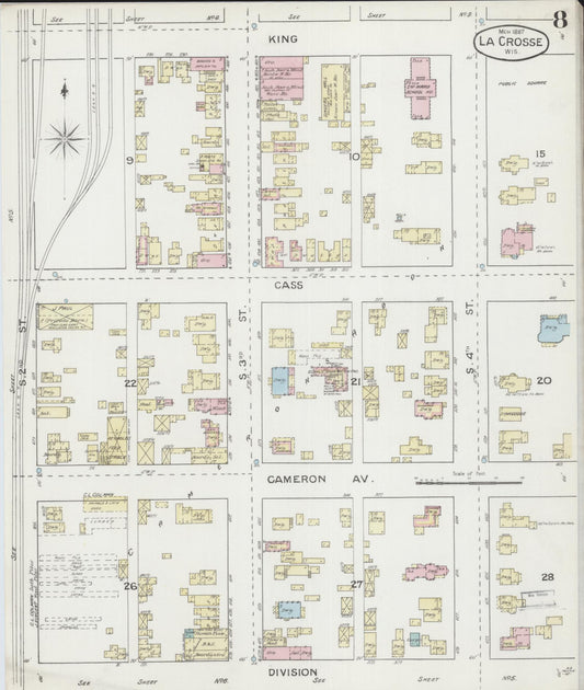 Sanborn Fire Insurance Map from La Crosse, La Crosse County, Wisconsin (1887), Sheet #0008 - Historic Sanborn Fire Insurance Map Print, vintage old map wall art, antique decor, genealogy gift, Wisconsin Wisconsin map