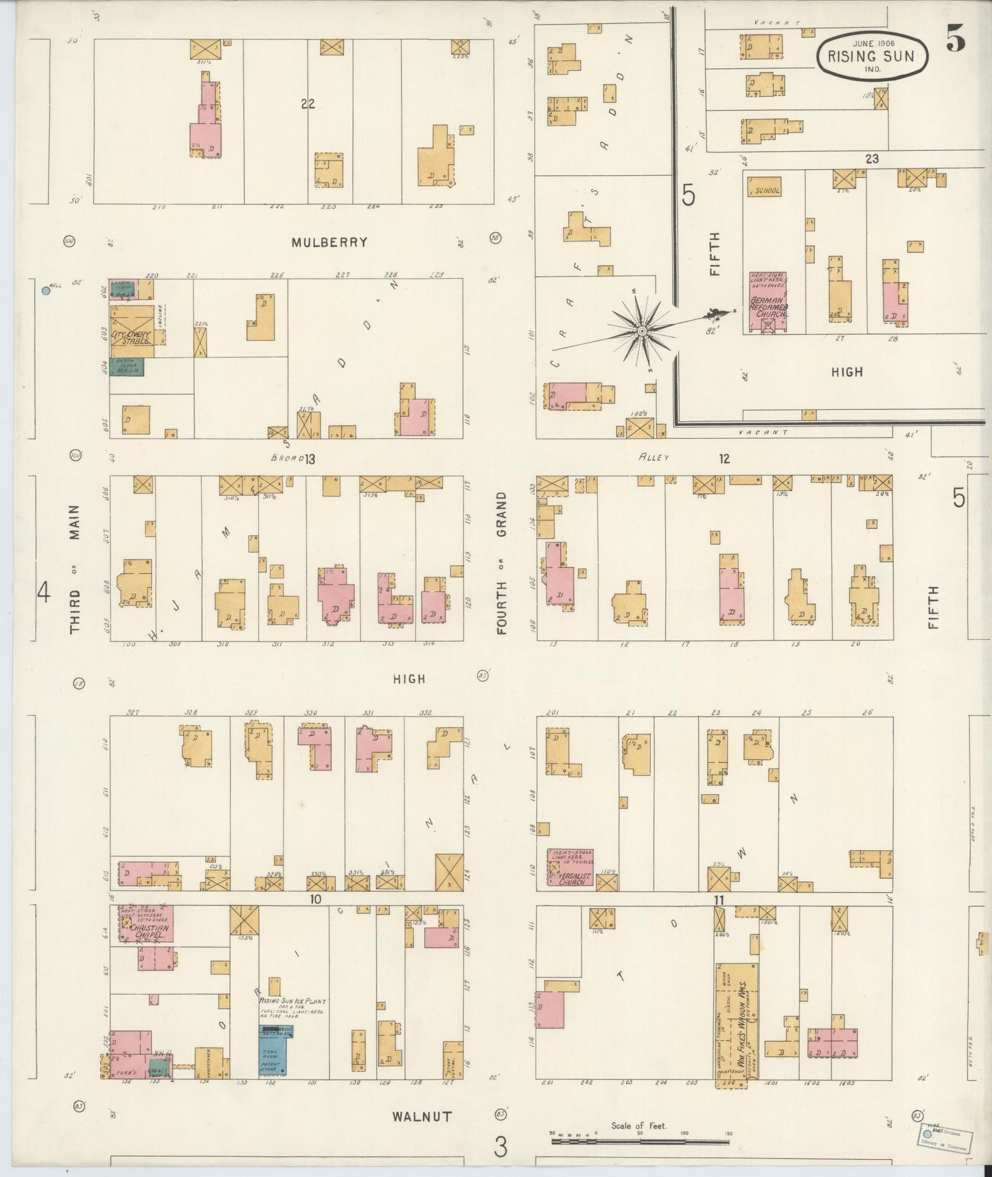 Sanborn Fire Insurance Map from Rising Sun, Ohio County, Indiana (1906), Sheet #0005 - Complete Map Set gallery image, historic Sanborn map, vintage wall art, Indiana Indiana