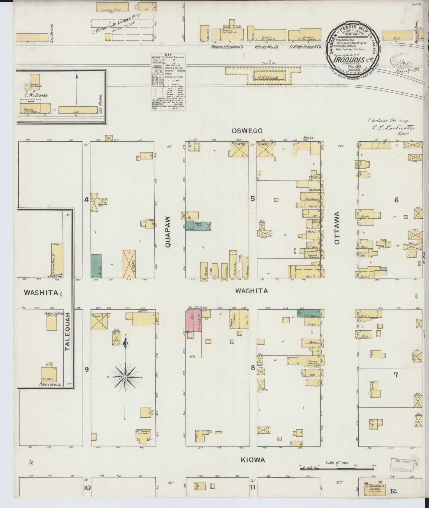 Sanborn Fire Insurance Map from Iroquois, Kingsbury County, South Dakota (1893), Sheet #0001 - Historic Sanborn Fire Insurance Map Print, vintage old map wall art, antique decor, genealogy gift, South Dakota South Dakota map