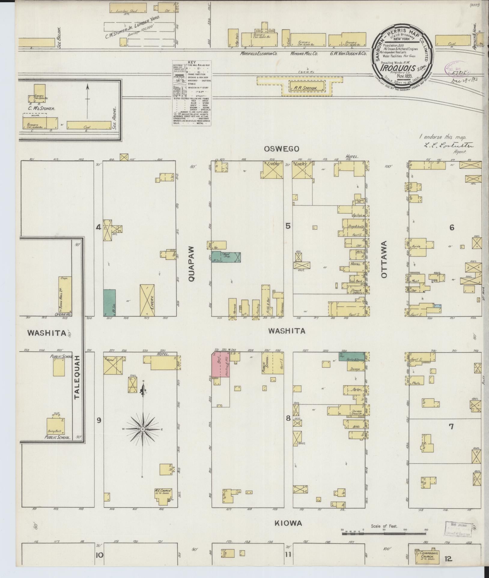 Sanborn Fire Insurance Map from Iroquois, Kingsbury County, South Dakota (1893), Sheet #0001 - Historic Sanborn Fire Insurance Map Print, vintage old map wall art, antique decor, genealogy gift, South Dakota South Dakota map
