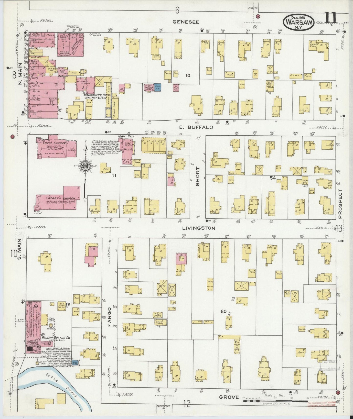 Sanborn Fire Insurance Map from Warsaw, Wyoming County, New York (1919), Sheet #0011 - Complete Map Set gallery image, historic Sanborn map, vintage wall art, Warsaw Wyoming