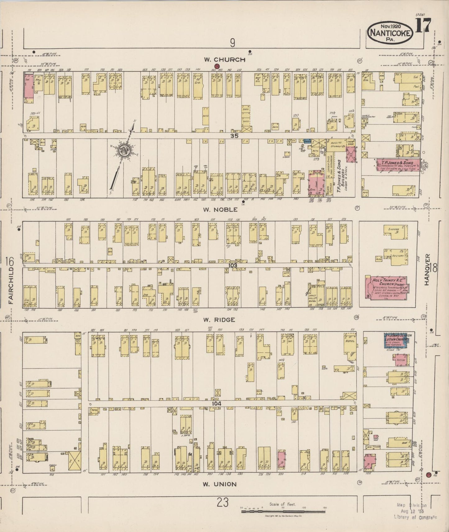 Sanborn Fire Insurance Map from Nanticoke, Luzerne County, Pennsylvania (1920), Sheet #0017 - Historic Sanborn Fire Insurance Map Print, vintage old map wall art, antique decor, genealogy gift, Pennsylvania Pennsylvania map