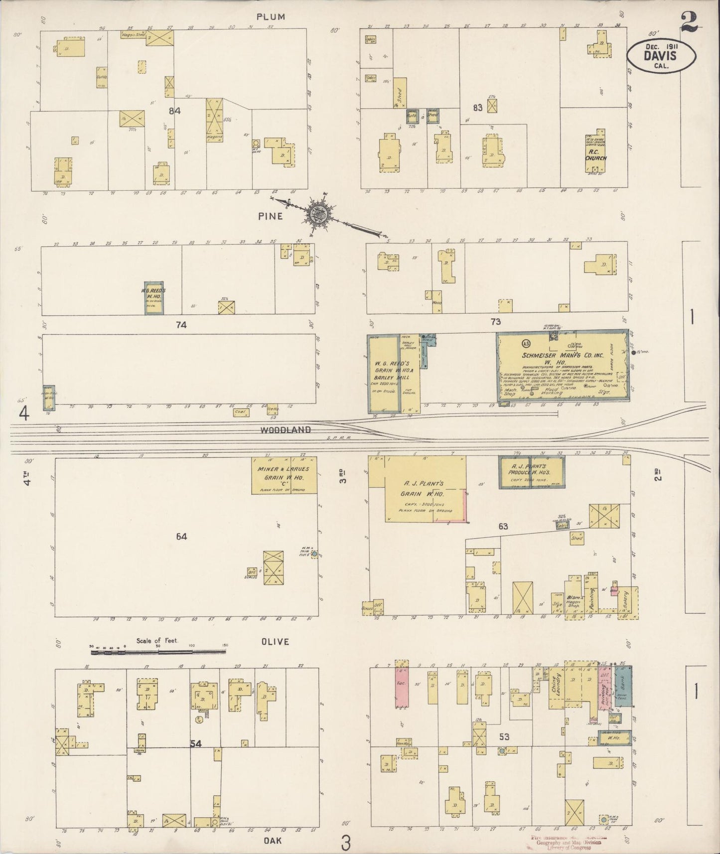 Sanborn Fire Insurance Map from Davis, Yolo County, California (1911), Sheet #0002 - Complete Map Set gallery image, historic Sanborn map, vintage wall art, California California