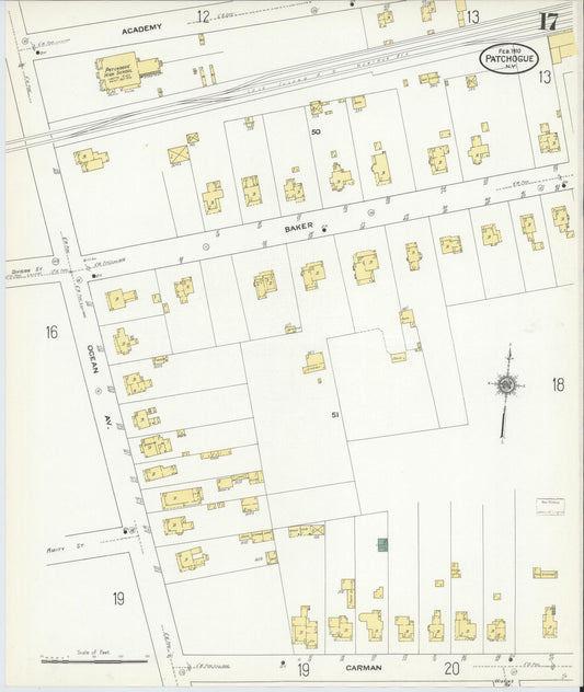 Sanborn Fire Insurance Map from Patchogue, Suffolk County, New York (1910), Sheet #0017 - Historic Sanborn Fire Insurance Map Print, vintage old map wall art, antique decor, genealogy gift, New York New York map
