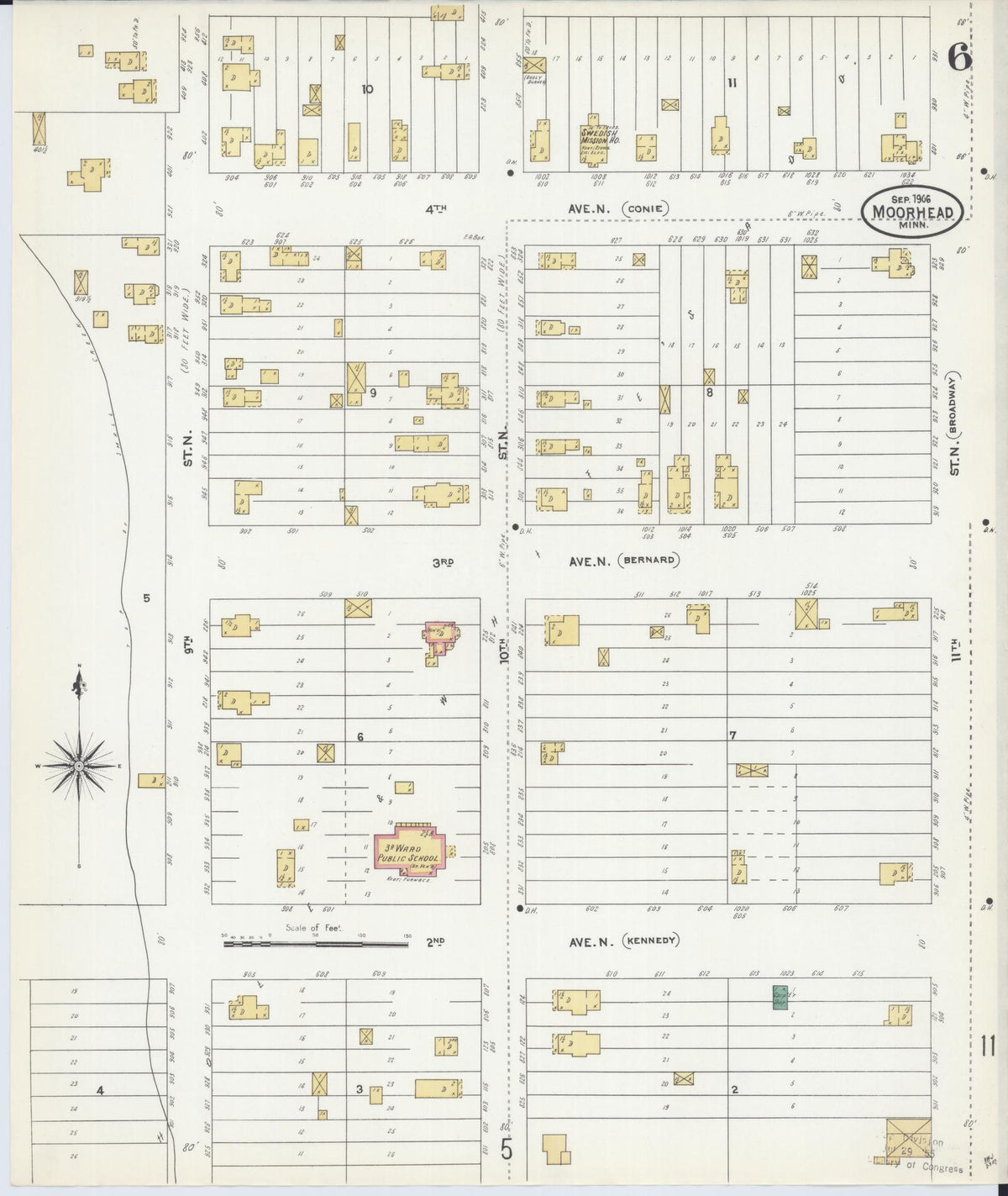 Sanborn Fire Insurance Map from Moorhead, Clay County, Minnesota (1906), Sheet #0006 - Complete Map Set gallery image, historic Sanborn map, vintage wall art, Minnesota Minnesota